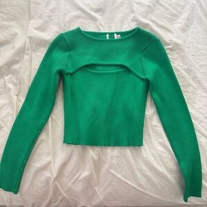 Green Ribbed Long Sleeve Top